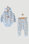 Бебешки комплект за момче с дълъг ръкав 3 части, син цвят