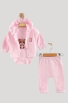 Бебешки комплект за момиче с дълъг ръкав 3 части, розов цвят
