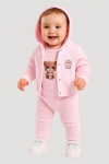 Бебешки комплект за момиче с дълъг ръкав 3 части, розов цвят