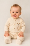 Бебешки гащеризон за момче с дълъг ръкав, бежов цвят