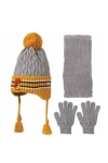  Детски комплект за момче шал, шапка и ръкаици, сив цвят 