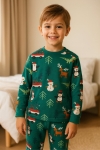 Детска пижама с дълъг ръкав Коледа, зелен цвят