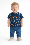 Детска тениска за момче с динозаври, син цвят