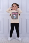 Детски комплект за момиче с дълъг ръкав, бежов цвят   