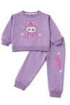 Детски комплект за момиче с дълъг ръкав, тъмно лилав цвят