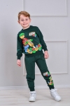 Детски комплект за момче с дълъг ръкав, тъмно зелен цвят 