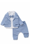Бебешки комплект за момче с дълъг ръкав 3 части, син цвят 