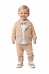 Бебешки комплект за момче с дълъг ръкав 3 части, светло кафяв цвят 