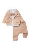 Бебешки комплект за момче с дълъг ръкав 3 части, светло кафяв цвят 