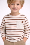 Детска блуза за момче с дълъг ръкав, цвят екрю