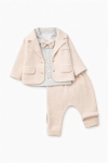 Бебешки комплект за момче с дълъг ръкав 3 части, бежов цвят 