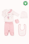 Бебешки комплект органичен памук за изписване 5части, розов цвят  
