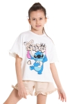 Детски комплект за момиче с къс ръкав Stitch,бежов цвят