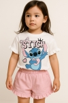 Детски комплект за момиче с къс ръкав Stitch, розов цвят