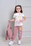 Детски комплект за момиче с дълъг ръкав 3 части, тъмно розов цвят 