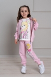 Детски комплект за момиче с дълъг ръкав 3 части, розов цвят 