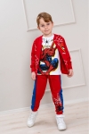 Детски комплект за момче с дълъг ръкав 3 части, червен цвят 