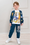 Детски комплект за момче с дълъг ръкав 3 части, тъмно син цвят   