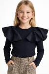 Детска блуза момиче дълъг ръкав рипс, черен цвят