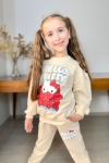Детски комплект за момиче с дълъг ръкав, бежов цвят