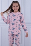 Детска пижама за момиче с дълъг ръкав, розов цвят 
