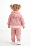 Детски комплект за момиче с дълъг ръкав 3 части, цвят пудра