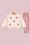 Детски комплект за момиче с дълъг ръкав, цвят пудра
