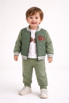 Детски комплект за момче с дълъг ръкав 3 части, зелен цвят