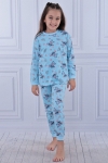  Детска пижама за момиче с дълъг ръкав, син цвят