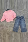 Детски комплект за момиче с дълъг ръкав, розов цвят 