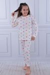 Детска пижама за момиче с дълъг ръкав, цвят екрю 