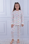 Детска пижама за момиче с дълъг ръкав, цвят екрю 