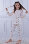 Детска пижама за момиче с дълъг ръкав, цвят екрю 