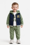 Детски комплект за момче с дълъг ръкав 3 части, зелен цвят 