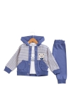Детски комплект за момче с дълъг ръкав 3 части, син цвят 