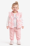 Детски комплект за момиче с дълъг ръкав 3 части, светло розов цвят