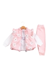 Детски комплект за момиче с дълъг ръкав 3 части, светло розов цвят