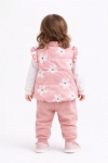Детски комплект за момиче с дълъг ръкав 3 части, розов цвят