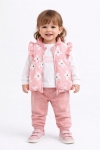 Детски комплект за момиче с дълъг ръкав 3 части, розов цвят