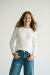 Детска блуза рипс за момиче с дълъг ръкав, цвят екрю 