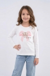 Детска блуза за момиче с дълъг ръкав, цвят екрю