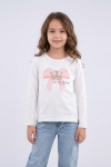Детска блуза за момиче с дълъг ръкав, цвят екрю
