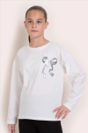 Детска блуза за момиче с дълъг ръкав, цвят екрю
