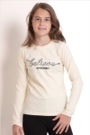Детска блуза рипс за момиче с дълъг ръкав, бежов цвят