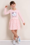 Детска рокля с дълъг ръкав, светло розов  цвят 