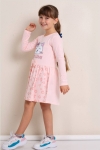 Детска рокля с дълъг ръкав, светло розов  цвят 