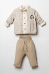 Детски комплект за момче с дълъг ръкав 4 части, бежов цвят