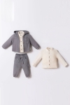 Детски комплект за момче с дълъг ръкав 3 части, сив цвят 