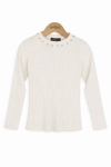 Детска блуза рипс за момиче с дълъг ръкав, цвят екрю 