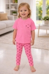 Детски комплект за момиче с къс ръкав, цикламен цвят